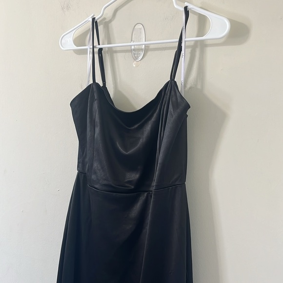 NWT LULUS Contemporary Romance Black Satin Tiered Mermaid Maxi Dress Black XL - Picture 6 of 12
